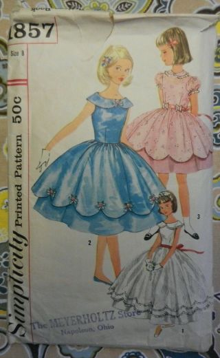 Vintage 1950s Simplicity 1857 Girls Dress Size 8