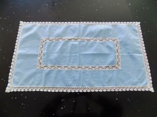 Vintage Baby Blue Lace Trimmed Tablecloth Linen Small Sweet