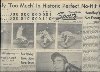 Sandy Koufax Perfect Game Pomona Progress - Bulletin Sports Section Sept.  10,  1965