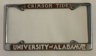 Old Vintage University Of Alabama Crimson Tide License Plate Tag Frame 1980s