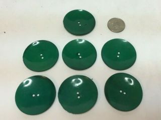 Vintage Set Of 7 Green Thin Plastic Buttons 1 3/4 " Inv116