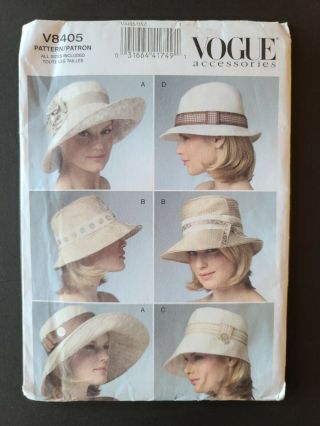 2007 Mccall Vogue Accessories V8405 Hats All Sizes Uncut