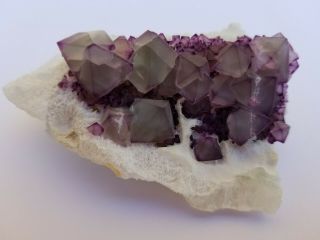 Purple Fluorite Octahedral Crystals On Quartz,  De 