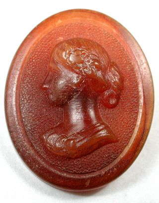 Antique Ginger Oval Horn Button Gorgeous Woman 
