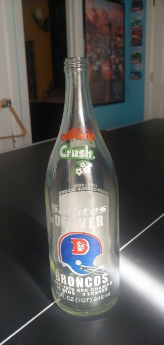 1977 - 1978 Salutes The Denver Broncos Afc Champs Crush Orange 32oz.  Bottle Empty