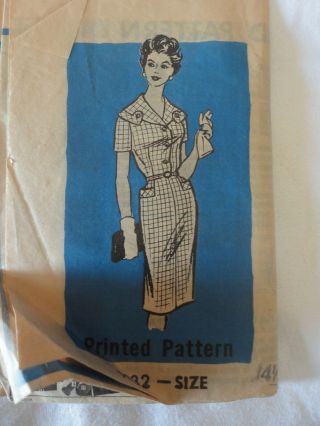 Vintage Mail Order Ladies Dress Pattern 9032 Size 14 1/2 Bust Classic Slim Skirt