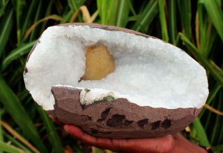 Awesome Calcite Crystal In Mm Quartz Base Geode