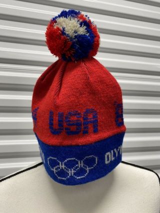 Vintage 1984 Sarajevo Winter Olympics Pom Pom Stocking Ski Knit Beanie Cap Hat