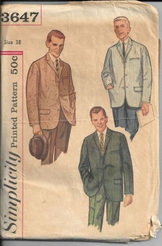Simplicity 3647,  Vintage Sewing Pattern,  Men 