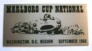 1968 Marlboro Cup National Washington,  D.  C.  Region Dash Plaque / Plate