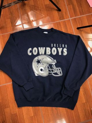 Mens Vintage 90s Dallas Cowboys Long Sleeve Crewneck Xl/xxl Nfl Blue Sweatshirt