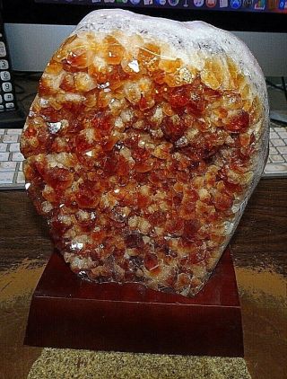 Lg.  Citrine Crystal Cluster Cathedral Geode Brazil W/ Wood Stand