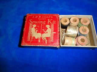 Vintage J & P Coats Handy Sewing Kit With 7 Mini Spools And 2 Needles