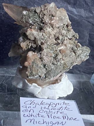 111g Gorgeous Chalcopyrite & Hematite On Calcite Crystals - White Pine Mine,  Mi