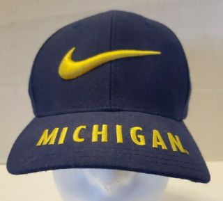 Rare Vtg 90s Nike Michigan Wolverines Hat Big Swoosh Snapback Team Sport