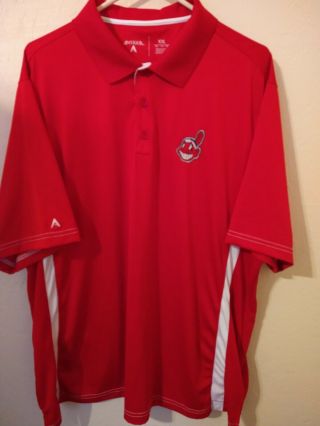 Mlb Cleveland Indians Baseball Chief Wahoo Logo Antigua Polo Shirt Mens Xxl Red