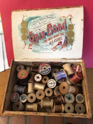 Antique Wooden Spool Spools In Old Box - - More Than 3 Dozen In Varying Sizes