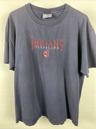 Vtg Cleveland Indians Mlb Lee Sport 90s Chief Wahoo Embroidered T - Shirt Xl