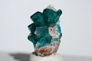 Dioptase With Calcite,  Tsumeb Mine,  Namibia