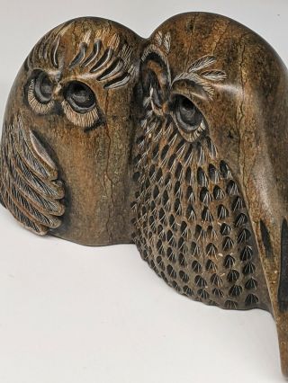Glenn Heath Carved Soapstone Owl Couple Signed 1986 Sculpture carving 4
