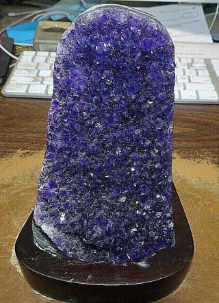 Lg.  Amethyst Crystal Cluster Cathedral Geode Uruguay Wood Stand