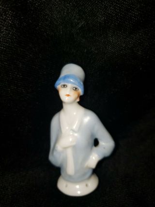 Flapper Pincushion Half Doll In Blue Top And Hat