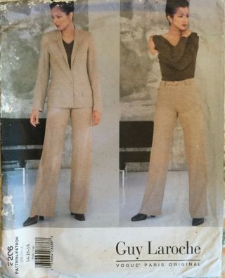 1998 Uncut Guy Laroche Designer Jacket Pants Sewing Pattern 14 - 18 Vogue 2206