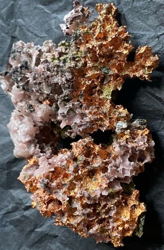 70g Gorgeous Rose Quartz & Epidote On Native Copper - St Louis Mine,  Michigan