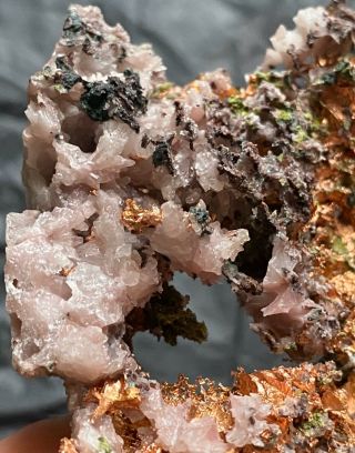 70g Gorgeous Rose Quartz & Epidote On Native Copper - St Louis Mine,  Michigan 2