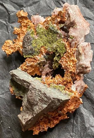 70g Gorgeous Rose Quartz & Epidote On Native Copper - St Louis Mine,  Michigan 3