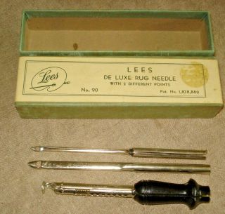 1930s Lees De Luxe No 90 Rug Needle 2 Points In Orig.  Box Vgc