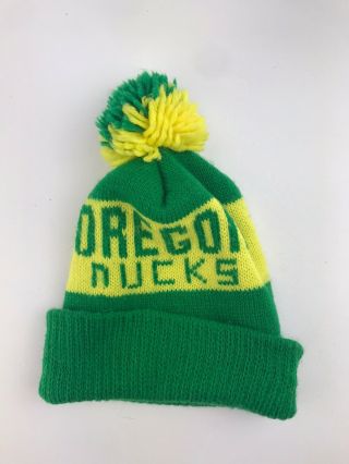 University Of Oregon Ducks Era Knit Pom Beanie Hat Stocking Cap Vintage