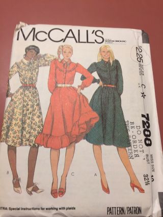 Mccall’s Pattern 7288 Miss Sz 10 Bust 32 1/2 Dress