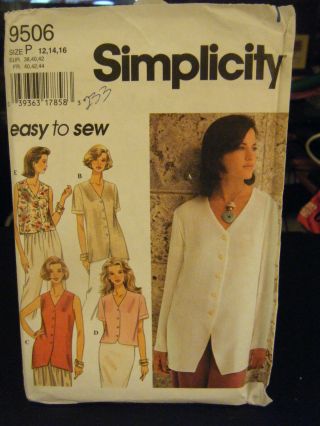 Simplicity 9506 Misses Set Of Blouses Pattern - Size 12/14/16