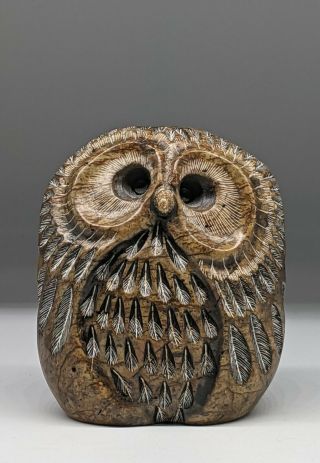 Glenn Heath Carved Single Owl Signed 1986 Sculpture Carving
