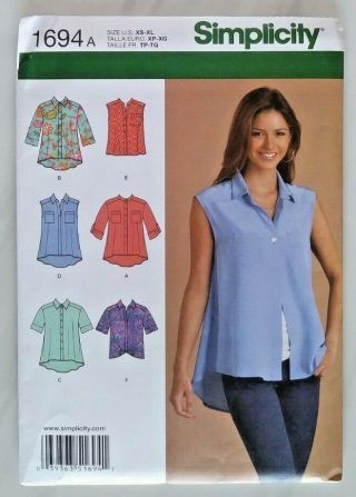 Simplicity Sewing Pattern 1694 Ladies Girls Button Down Shirts With Variations