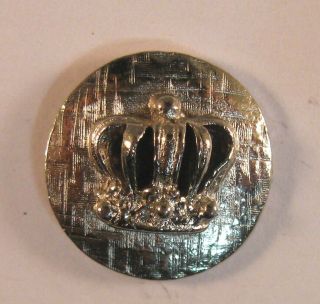 Small Vintage White Metal Button With Raised Crown Design