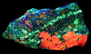 Hardystonite,  Calcite Fluorescent Minerals Four Color,  Franklin,  Nj
