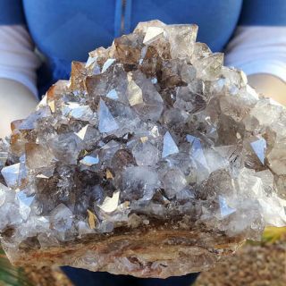 Spectacular Big 7 Inch Smoky Quartz Crystal Cluster With Goethite Inclusions