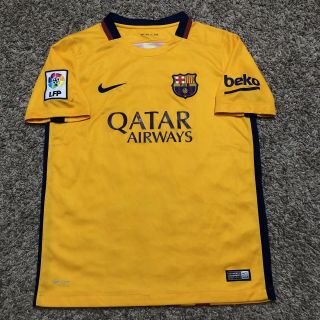 Nike Authentic 2015 Fc Barcelona Soccer Jersey Youth Large Yellow Qatar Dri Fit