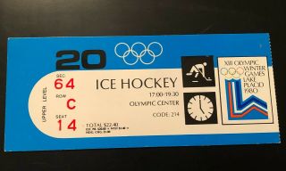 1980 Lake Placid Olympics Ice Hockey Ticket Stub Soviet 6 Vs Canada 4,  Feb 20
