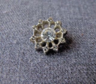 Vintage Clear Rhinestones Silvered Metal Flower Button