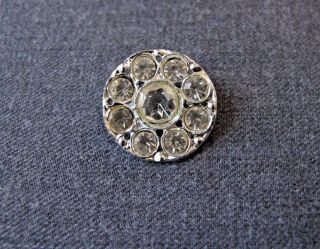 Vintage Clear Rhinestones Silvered Metal Flower Button 7730f