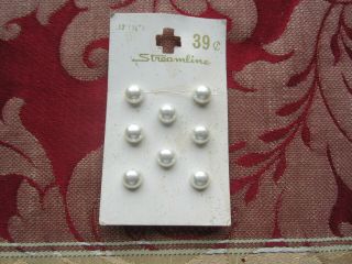 8 Vintage Pearl Buttons On Streamline Card.  1/4 " Made In Japan.  Bu51