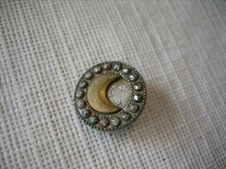 Vintage Small 5/8 Inch Metal Button,  Crescent Moon,  Stars,  Faux Cut Steels - L86