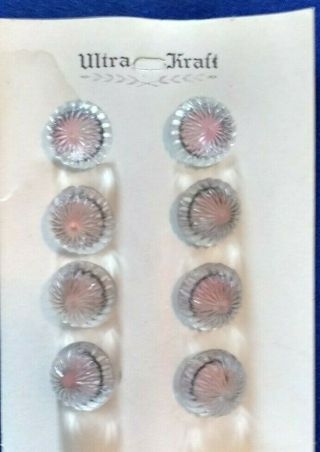 Vintage Ultra Kraft Card With 8 Clear Glass " Flashed " Pink Buttons