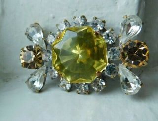 Xxl Vintage Czech Glass Jewel Rhinestone Button Glass & Crystal Yellow Clear