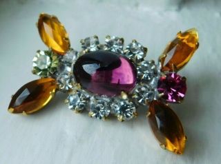 Vintage Czech Glass Jewel Rhinestone Button Jell Glass & Crystal Purple Gold
