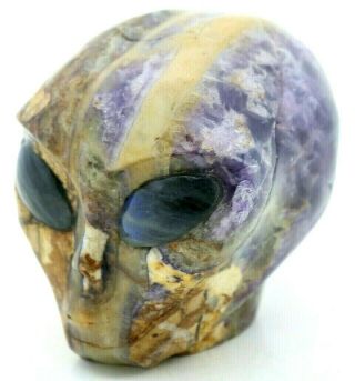 Stunning Chevron Amethyst Crystal Alien Head Art Sculpture Labradorite Gem Eyes