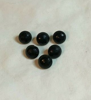 Group Of 6 Tiny Round Black Glass Buttons 3/8 "
